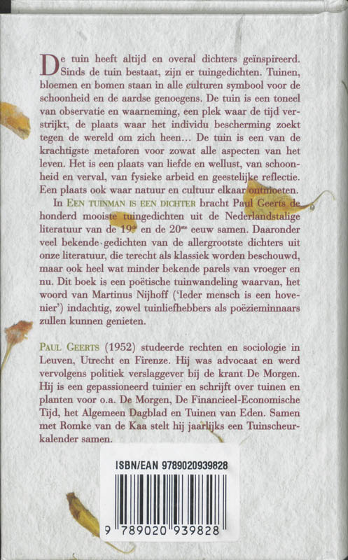 Achterkant van Een tuinman is een dichter
