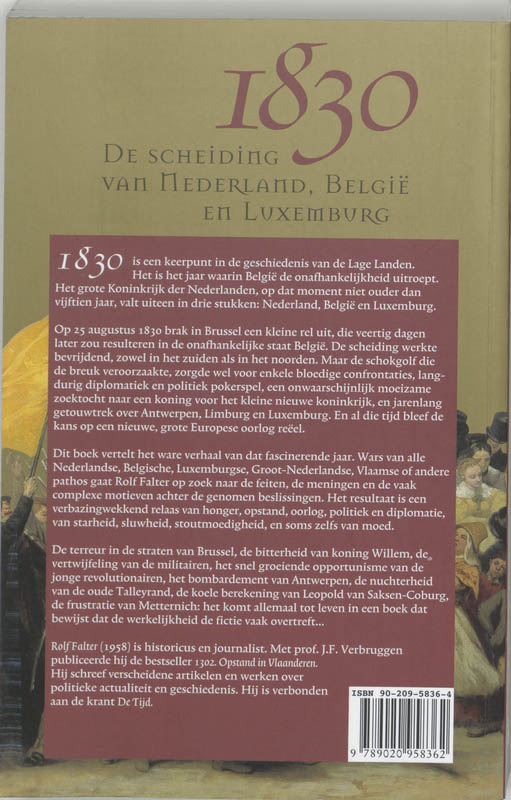 Achterkant van 1830 De scheiding van Nederland, Belgie en Luxemburg