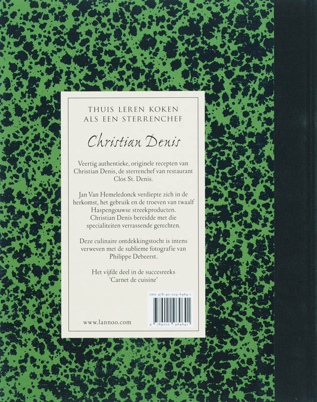 Achterkant van Carnet de cuisine Christian Denis restaurant Clos St. Denis