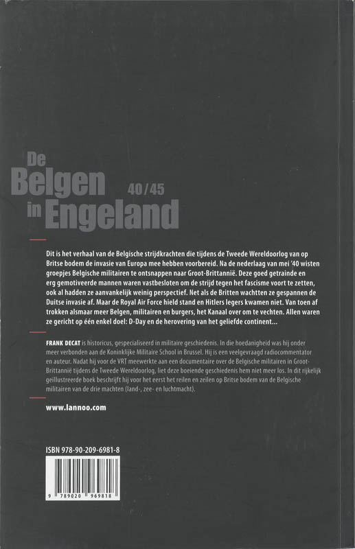 Achterkant van De Belgen in Engeland 40/45