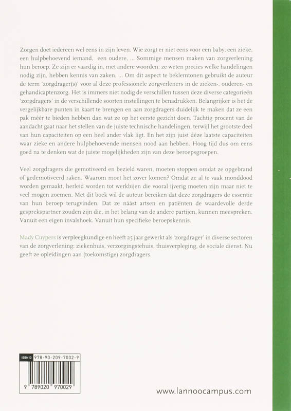Achterkant van Zorgen als beroep