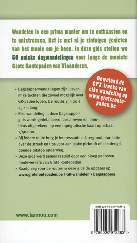 Achterkant van De 50 mooiste dagwandelingen langs GR-paden in Vlaanderen