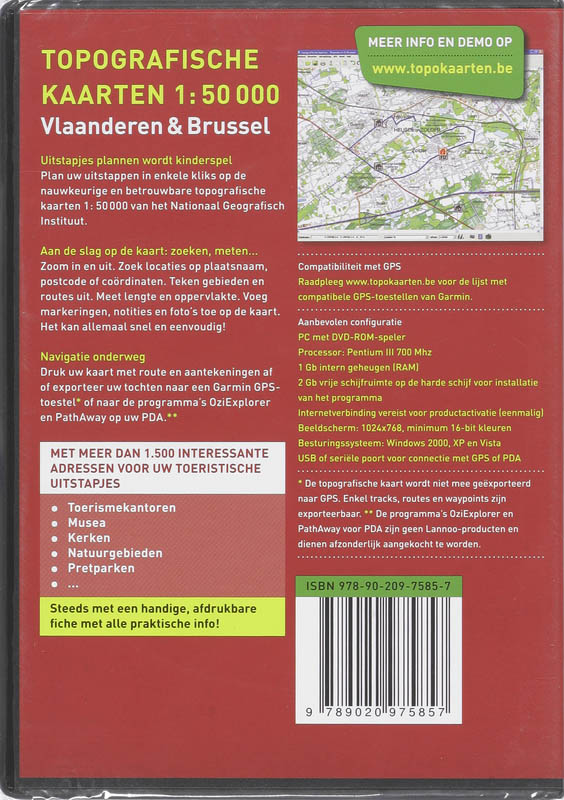 Achterkant van Topografische kaarten Vlaanderen/Brussel