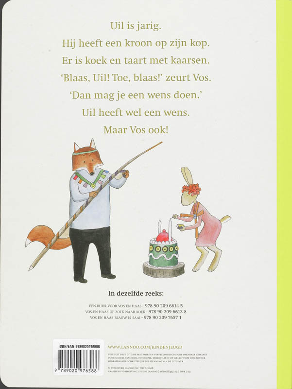 Achterkant van Vos en Haas en het feest van uil