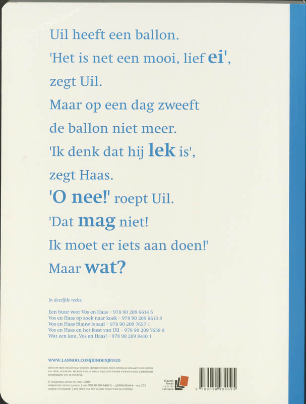 Achterkant van Vos en Haas en de ballon van uil