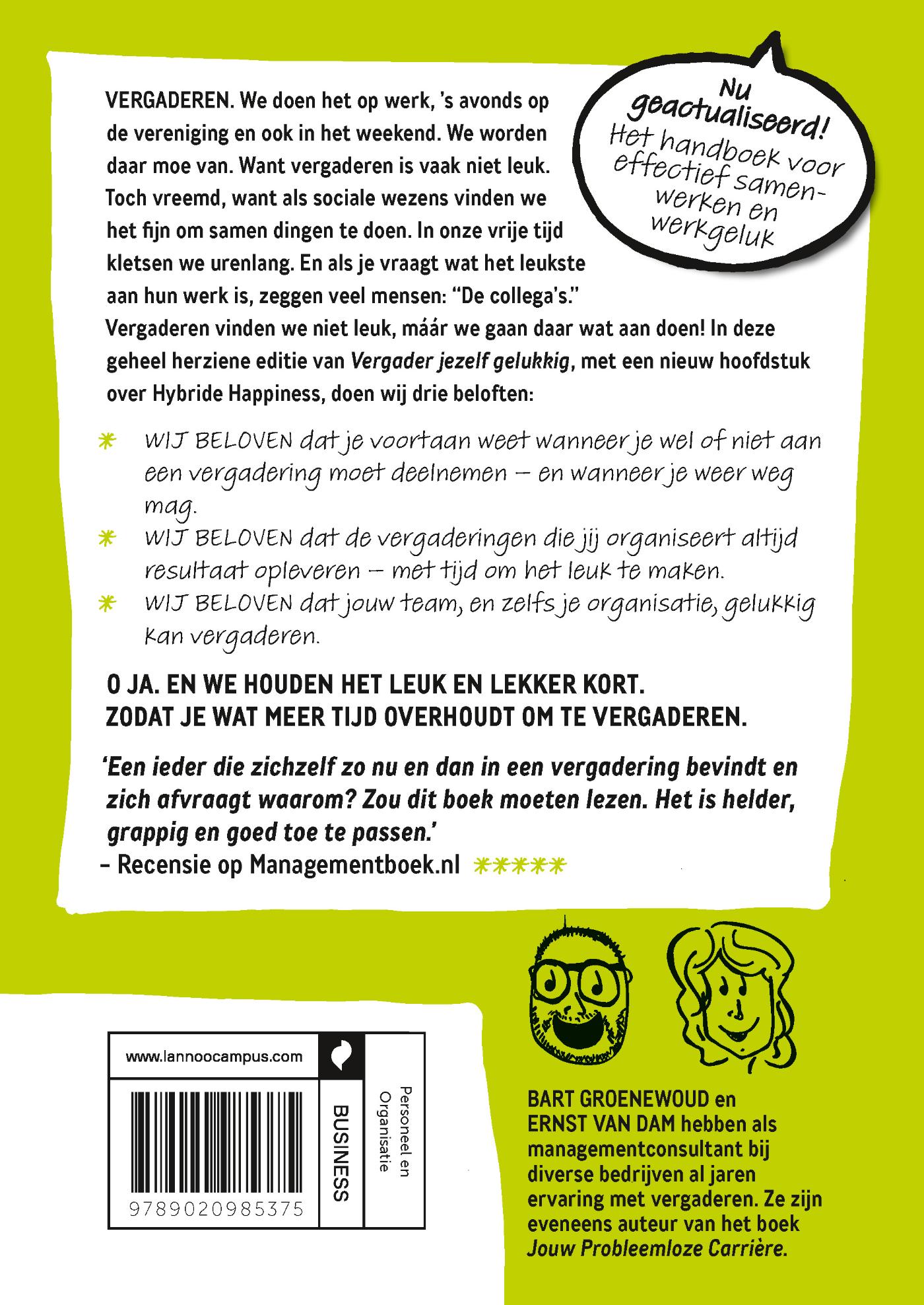 Achterkant van Vergader jezelf gelukkig
