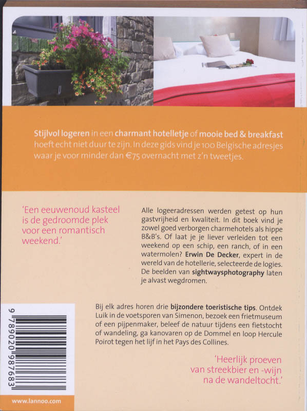 Achterkant van 100 x stijlvol logeren in België onder de 75 Euro