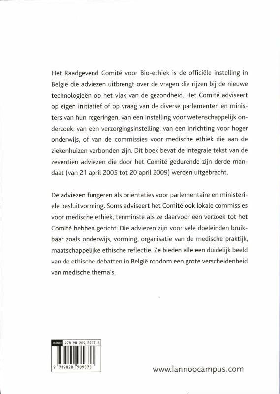 Achterkant van Belgisch Raadgevend Comité voor Bio-ethiek 2005-2009