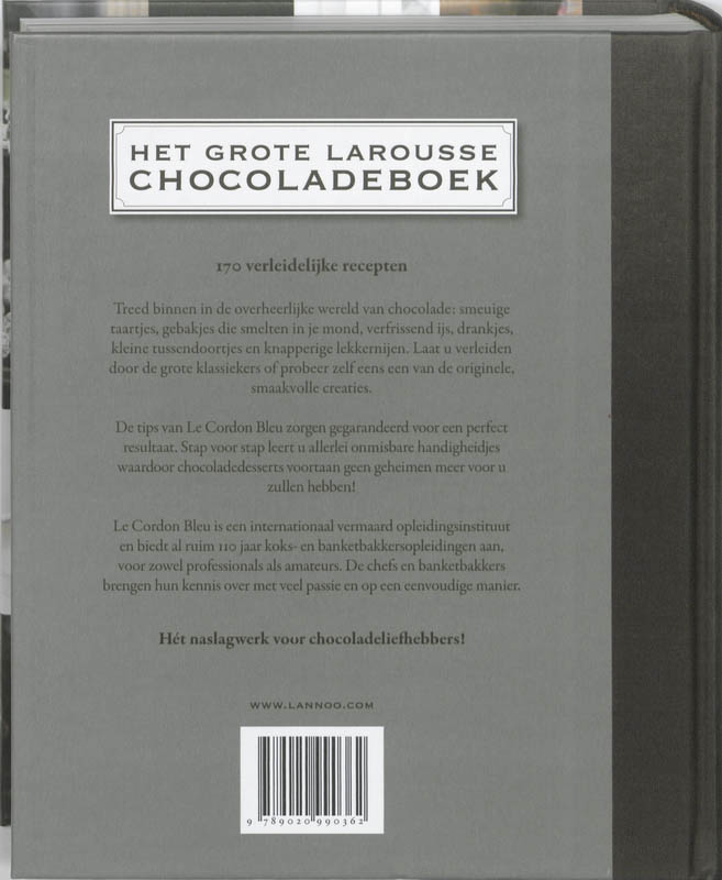 Achterkant van Het grote Larousse chocoladeboek