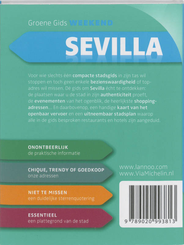 Achterkant van Groene gids weekend Sevilla
