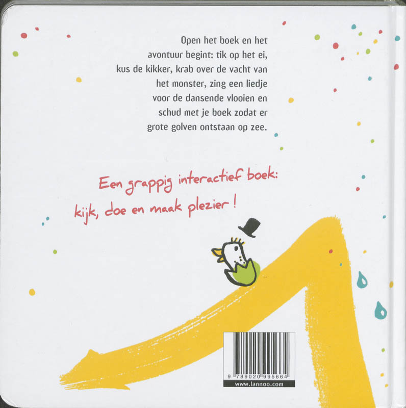 Achterkant van Het grote kriebel, klap, kus, schud, blaas, boek