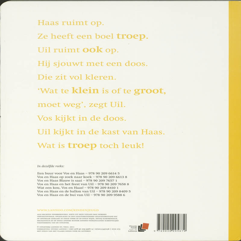 Achterkant van Vos en haas Troep is leuk!