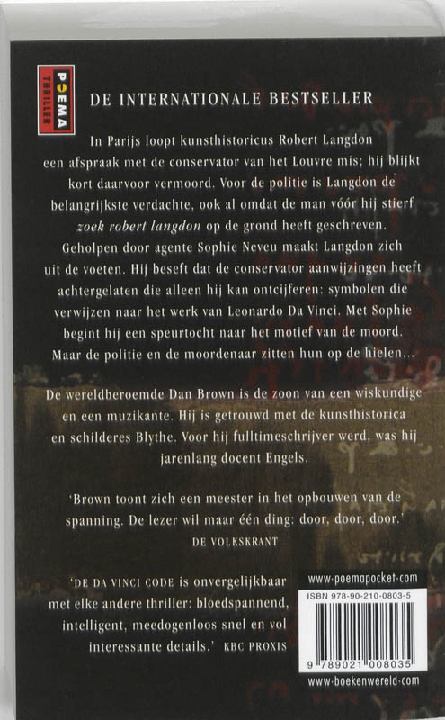 Achterkant van De Da Vinci code
