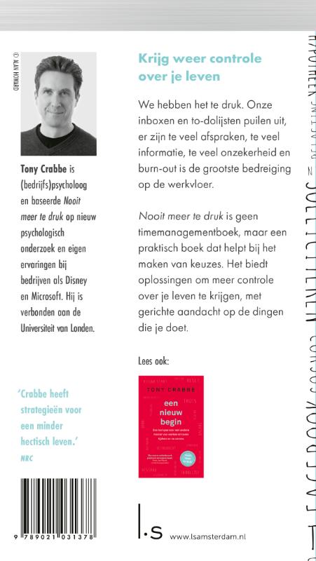 Achterkant van Nooit meer te druk