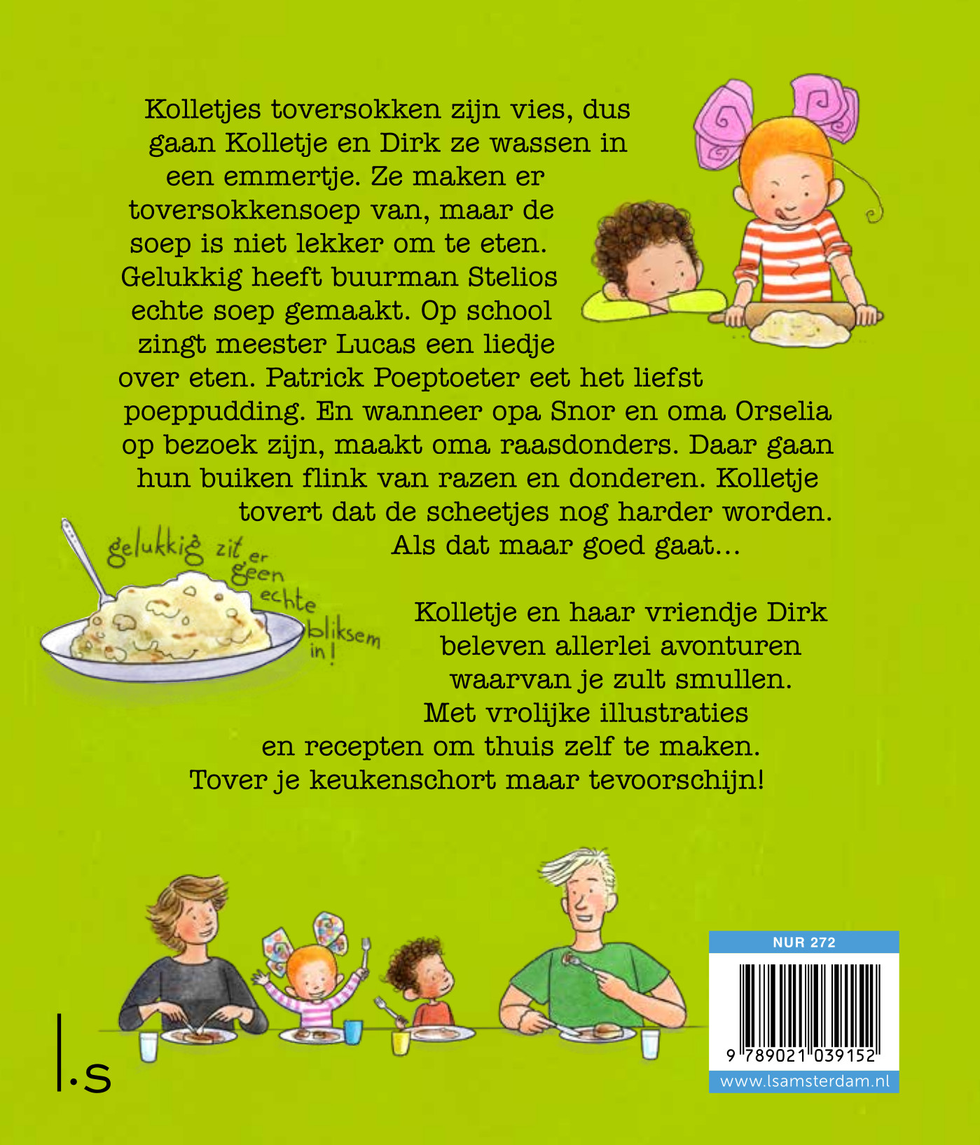 Achterkant van Kolletje en Dirk koken toversokkensoep