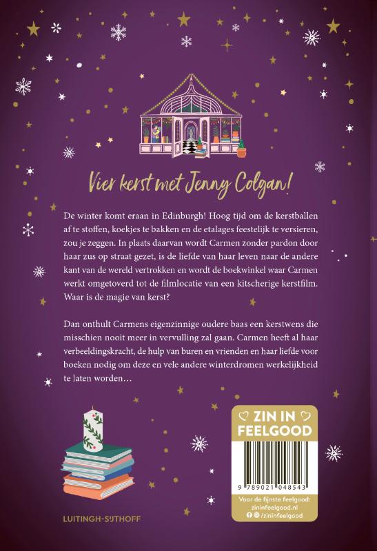 Achterkant van Middernacht in de kerstboekwinkel