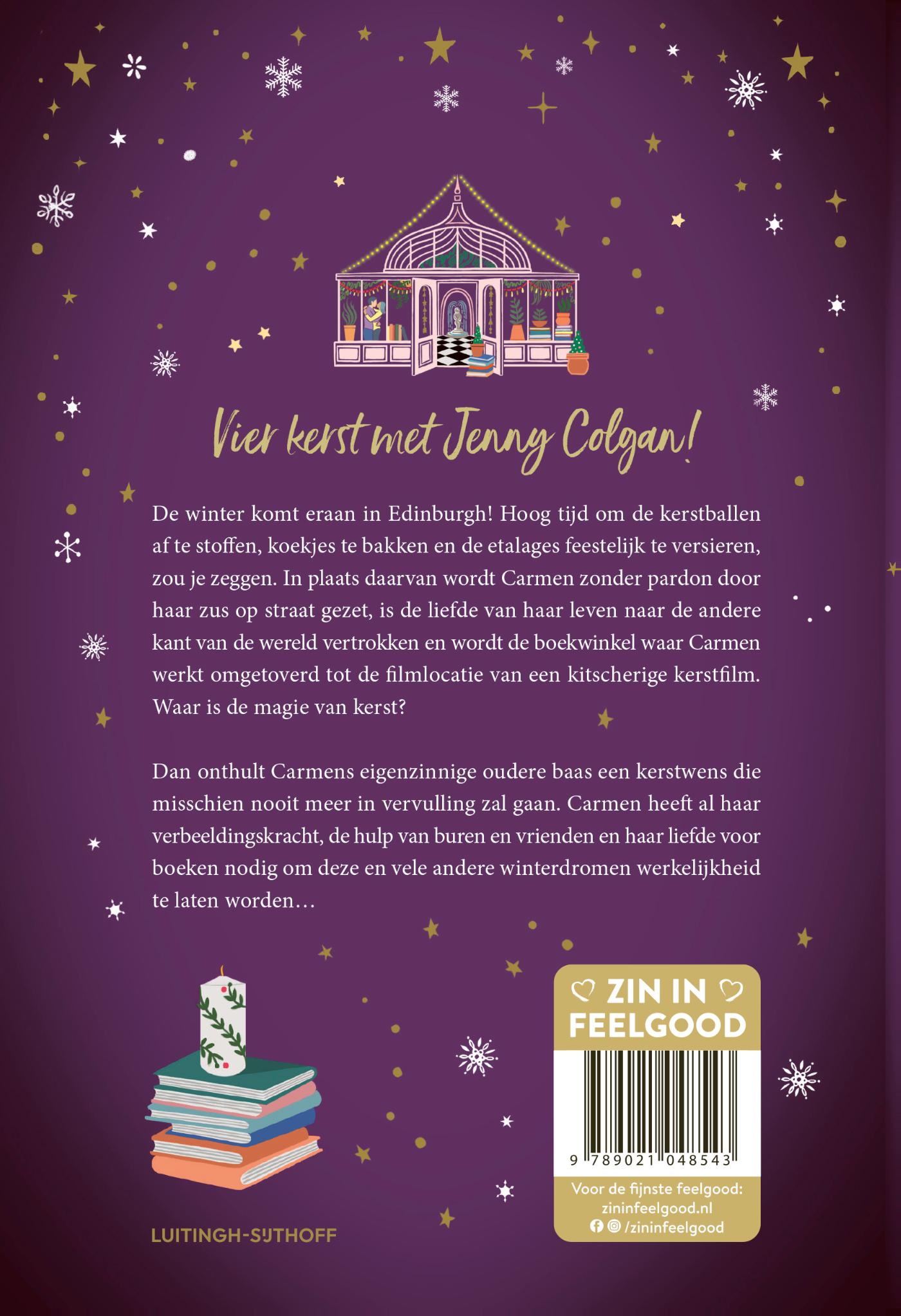 Achterkant van Middernacht in de kerstboekwinkel