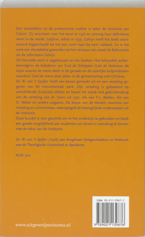Achterkant van Teksten uit de Institutie van Johannes Calvijn