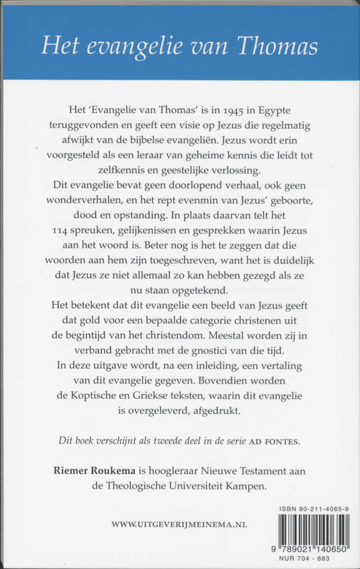 Achterkant van Het evangelie van Thomas