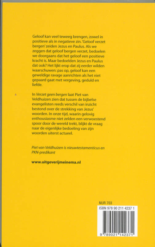 Achterkant van Verzet geen bergen