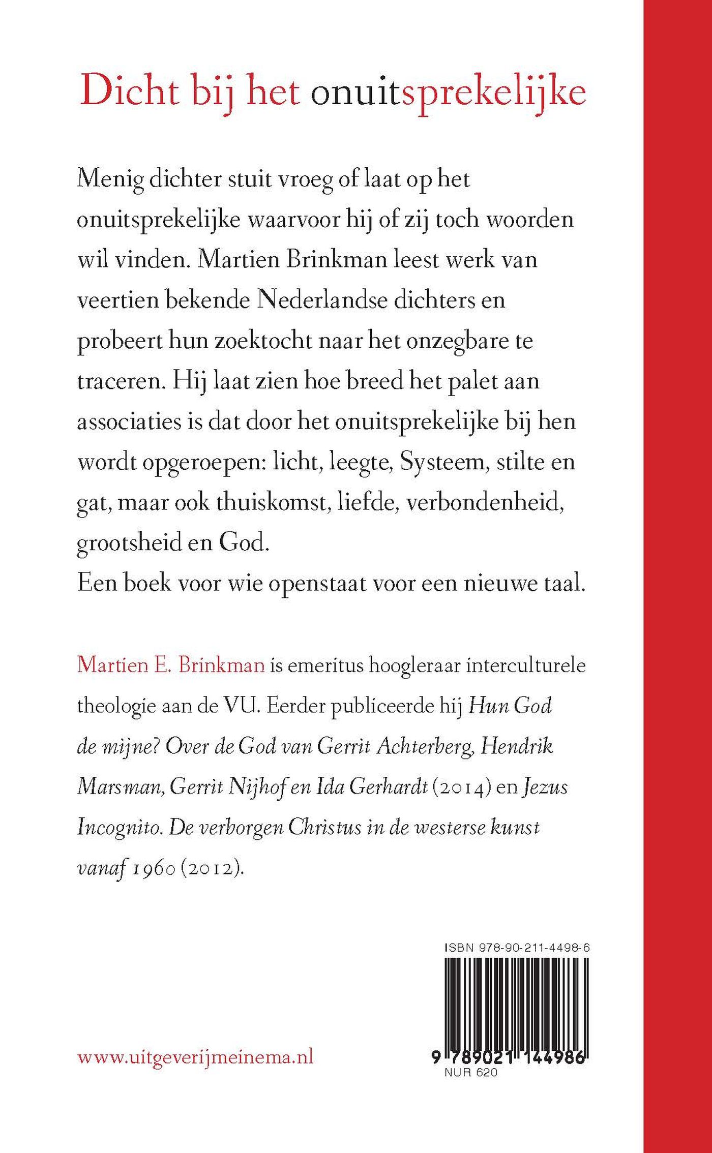 Achterkant van Dicht bij het onuit sprekelijke