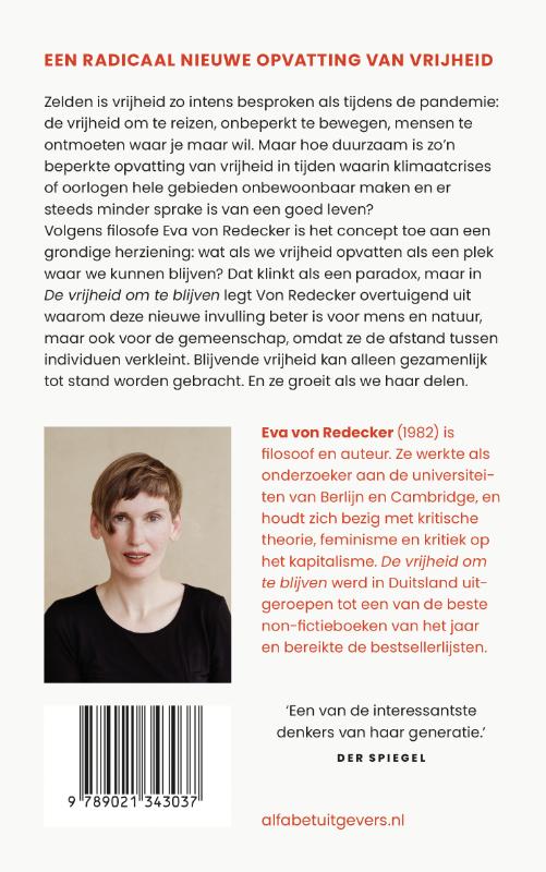 Achterkant van De vrijheid om te blijven