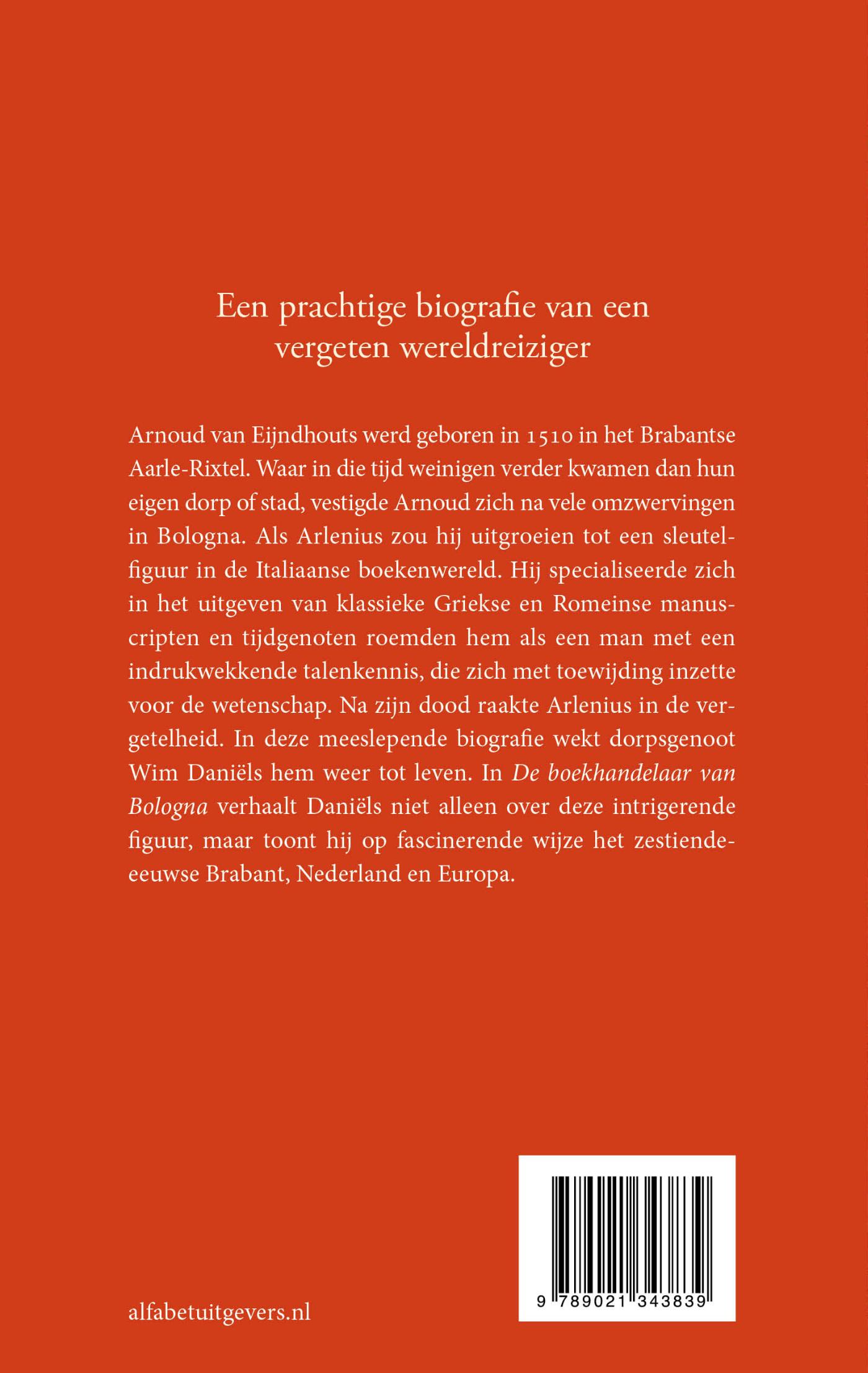 Achterkant van De boekhandelaar van Bologna