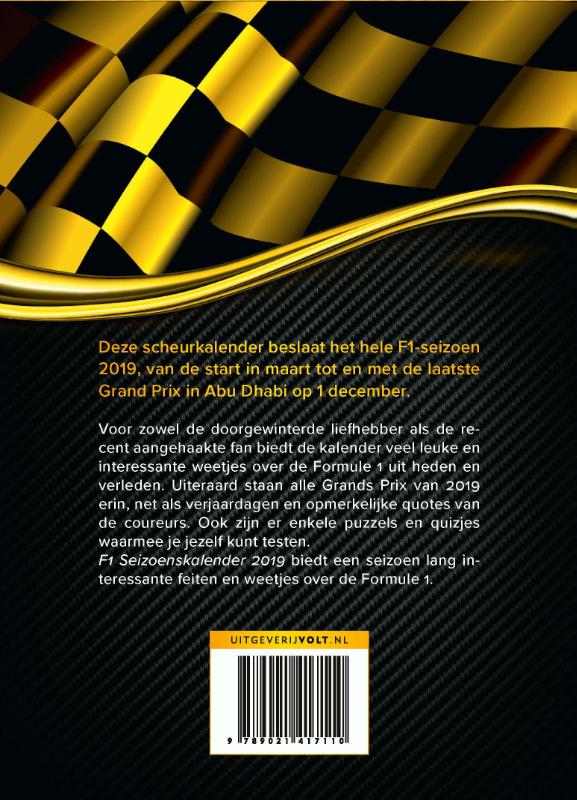Achterkant van F1 Seizoenskalender 2019