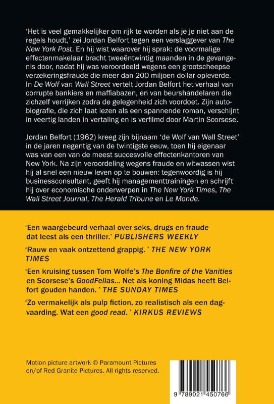 Achterkant van De wolf van Wall Street