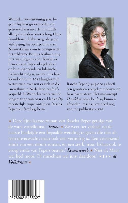 Achterkant van Handel in veren