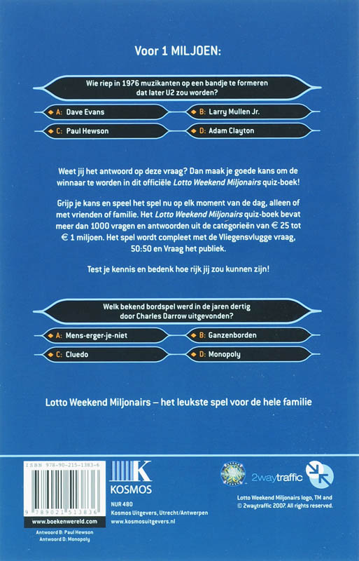 Achterkant van Lotto weekend miljonairs quiz-boek