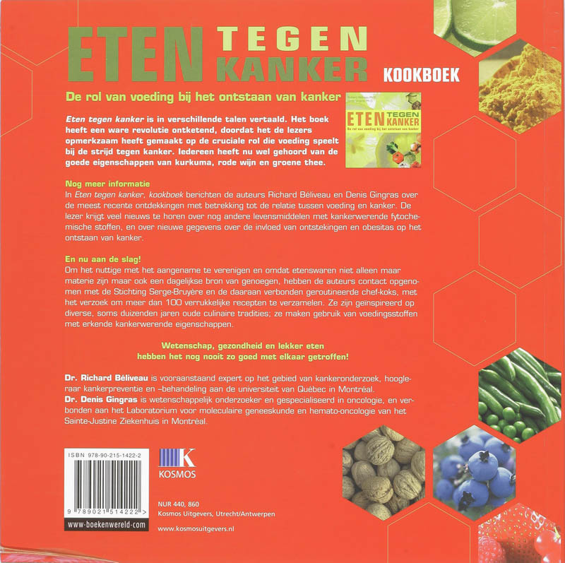 Achterkant van Eten tegen kanker kookboek
