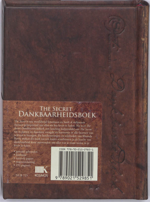 Achterkant van The Secret Dankbaarheidsboek