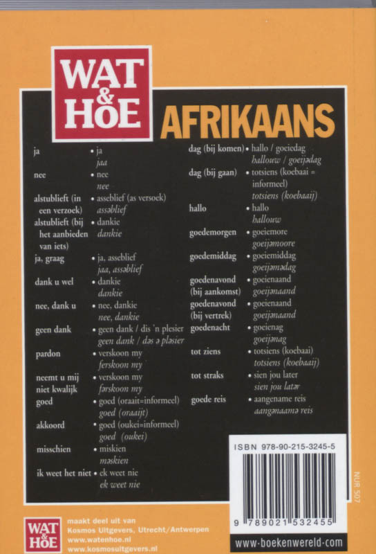 Achterkant van Afrikaans