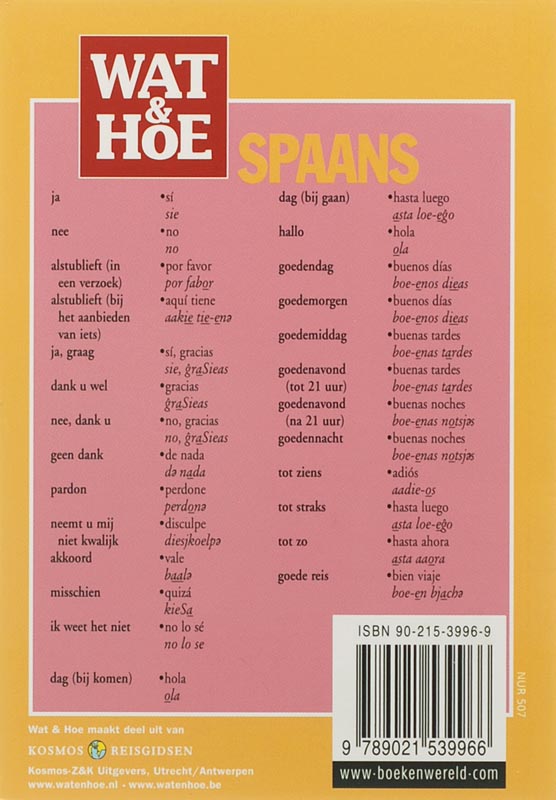 Achterkant van Wat & Hoe taalgids Spaans