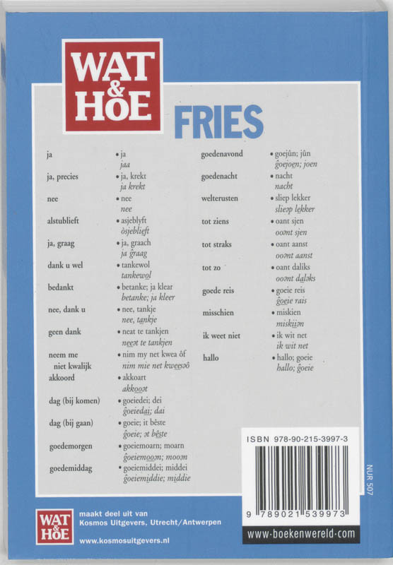 Achterkant van Wat & Hoe taalgids Fries