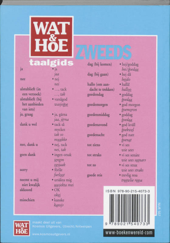 Achterkant van Wat & Hoe taalgids Zweeds