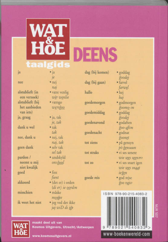 Achterkant van Wat & Hoe taalgids Deens