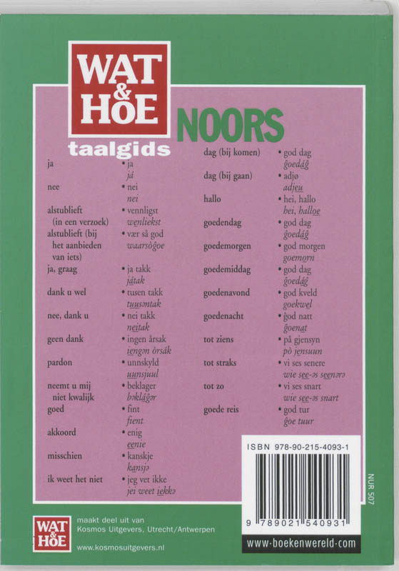 Achterkant van Wat & Hoe taalgids Noors