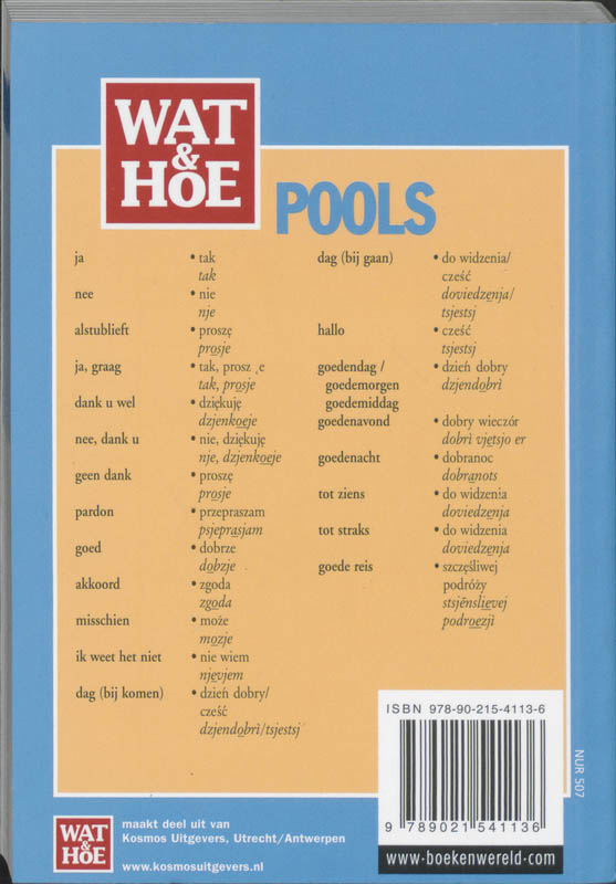 Achterkant van Wat & Hoe taalgids Pools