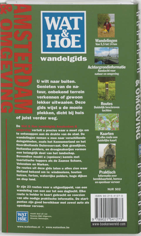 Achterkant van Wat & Hoe wandelgids Amsterdam en omgeving