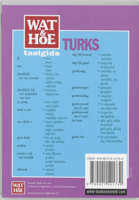 Achterkant van Wat & Hoe taalgids Turks