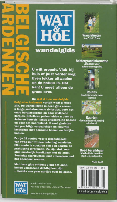 Achterkant van Wat & Hoe wandelgids Belgische Ardennen