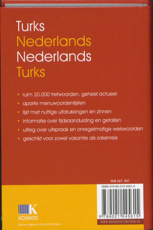 Achterkant van Turks - Nederlands / Nederlands Turks