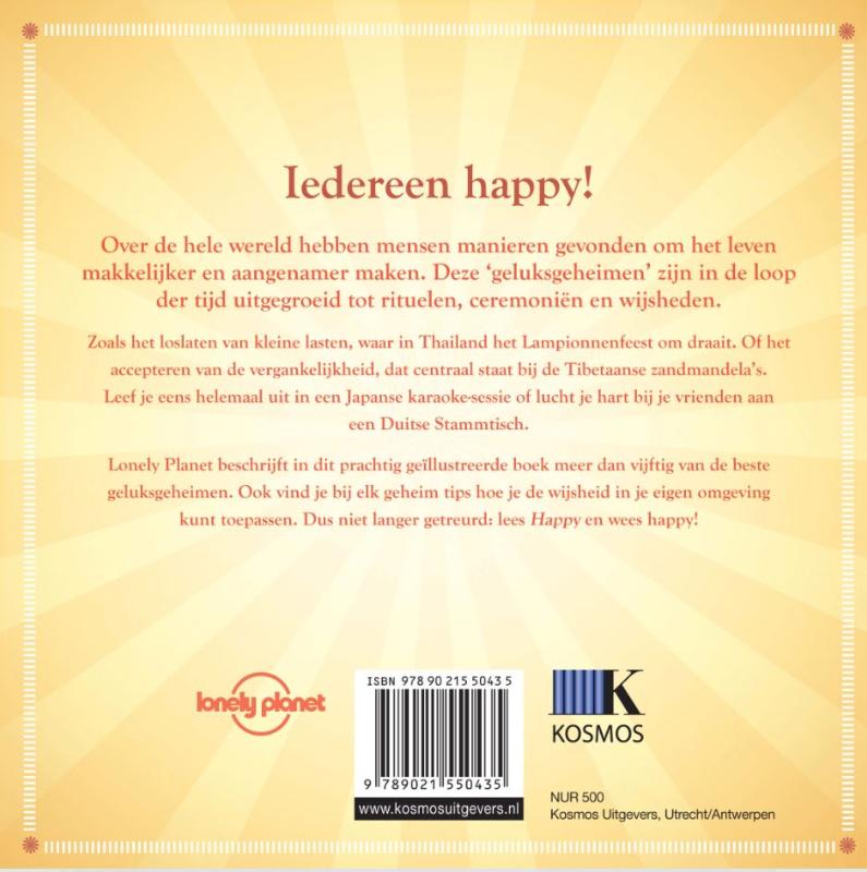 Achterkant van Lonely Planet Happy