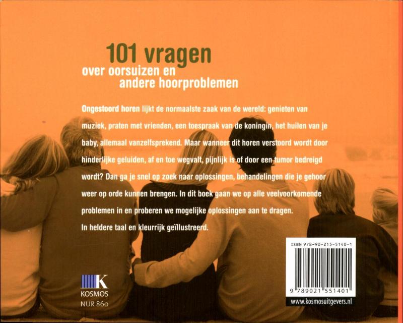 Achterkant van 101 Vragen over oorsuizen en andere hoorproblemen