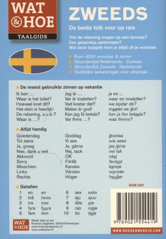 Achterkant van Wat & Hoe Taalgids Zweeds