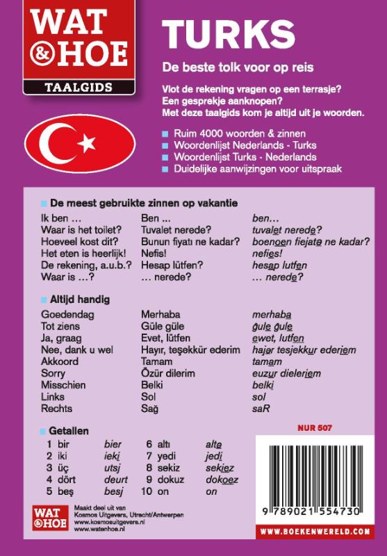 Achterkant van Wat & Hoe Taalgids Turks