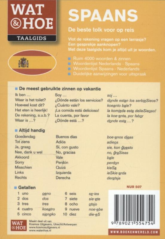 Achterkant van Wat & Hoe Taalgids Spaans