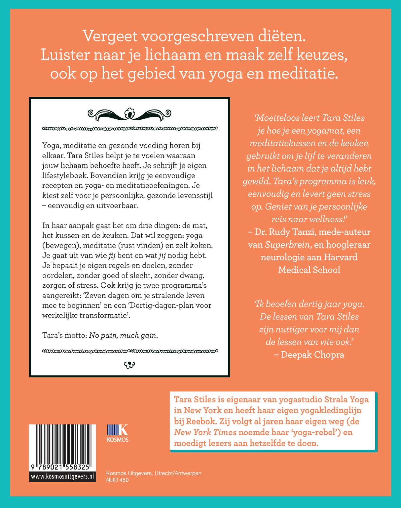 Achterkant van Powerfood, yoga en meditatie